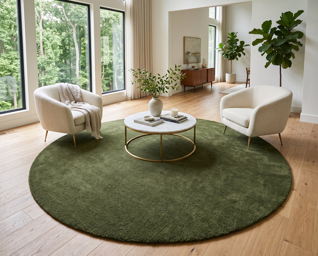 Olive Green Solid Round Hand-Tufted Wool Rug