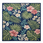 Navy Tropical Botanical Hand-Tufted Wool Rug