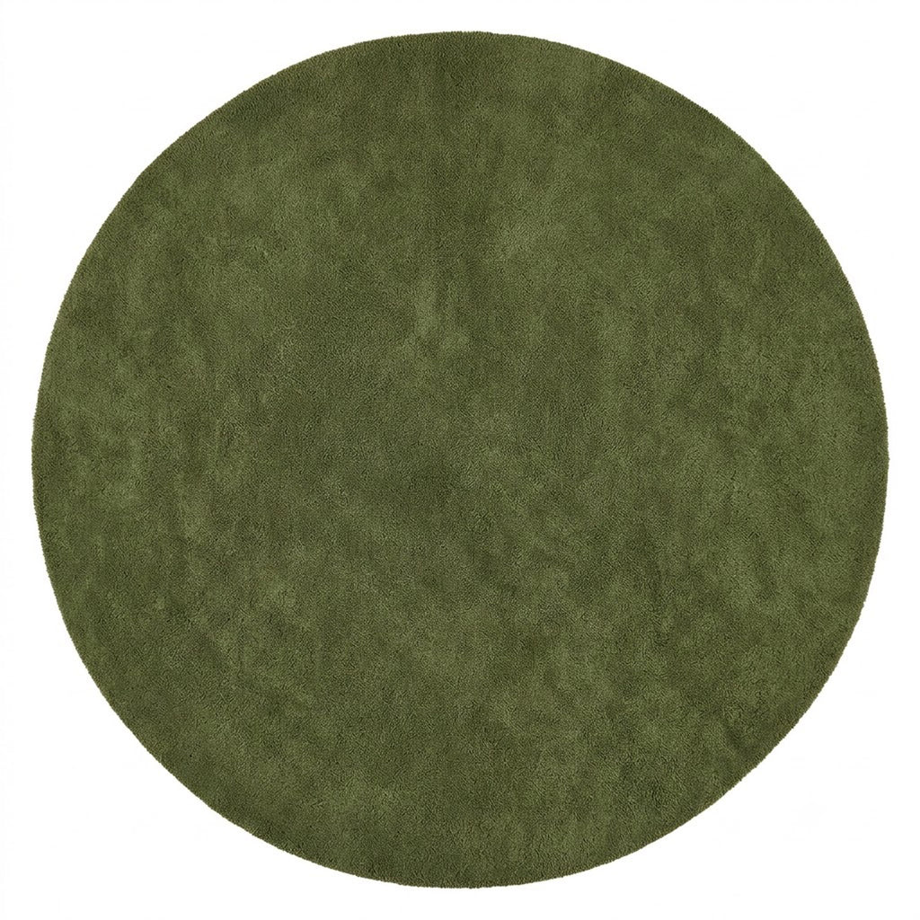 Olive Green Solid Round Hand-Tufted Wool Rug