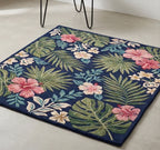 Navy Tropical Botanical Hand-Tufted Wool Rug