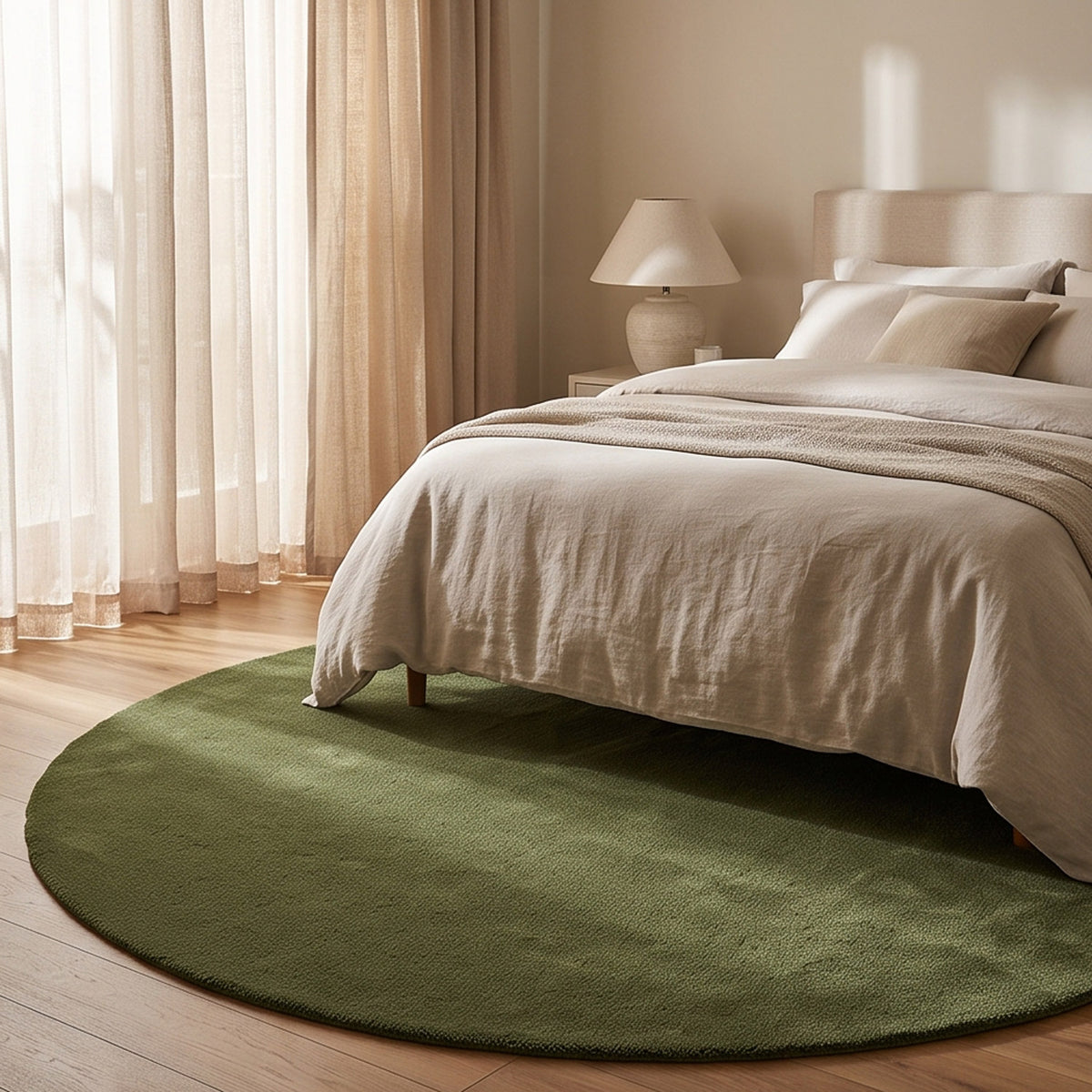 Olive Green Solid Round Hand-Tufted Wool Rug