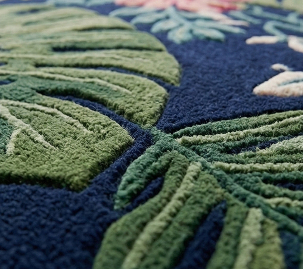 Navy Tropical Botanical Hand-Tufted Wool Rug