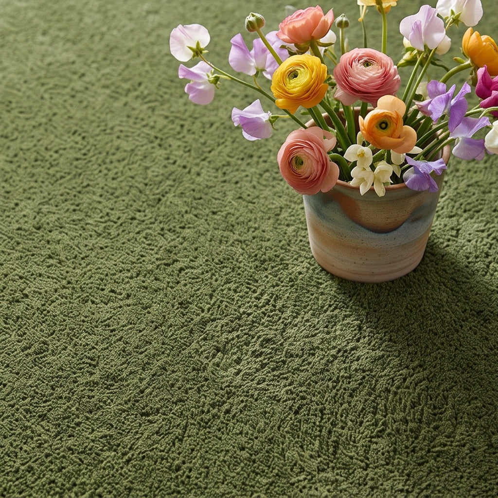 Olive Green Solid Round Hand-Tufted Wool Rug