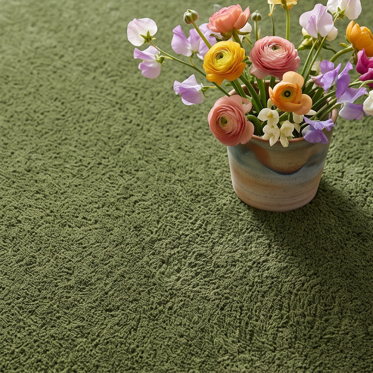 Olive Green Solid Round Hand-Tufted Wool Rug