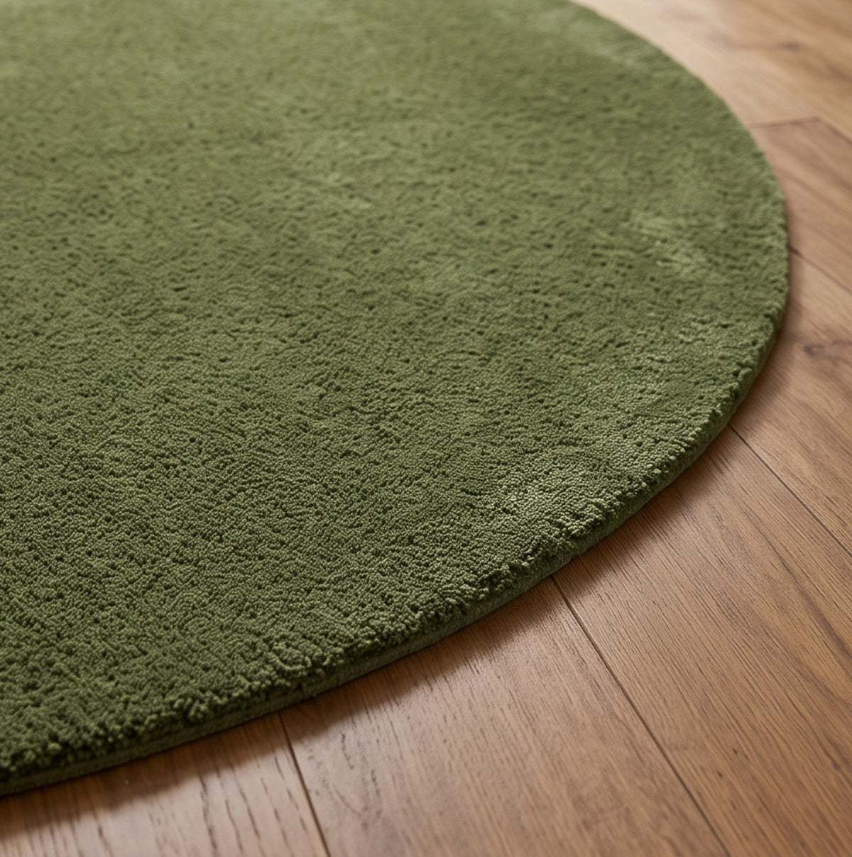 Olive Green Solid Round Hand-Tufted Wool Rug