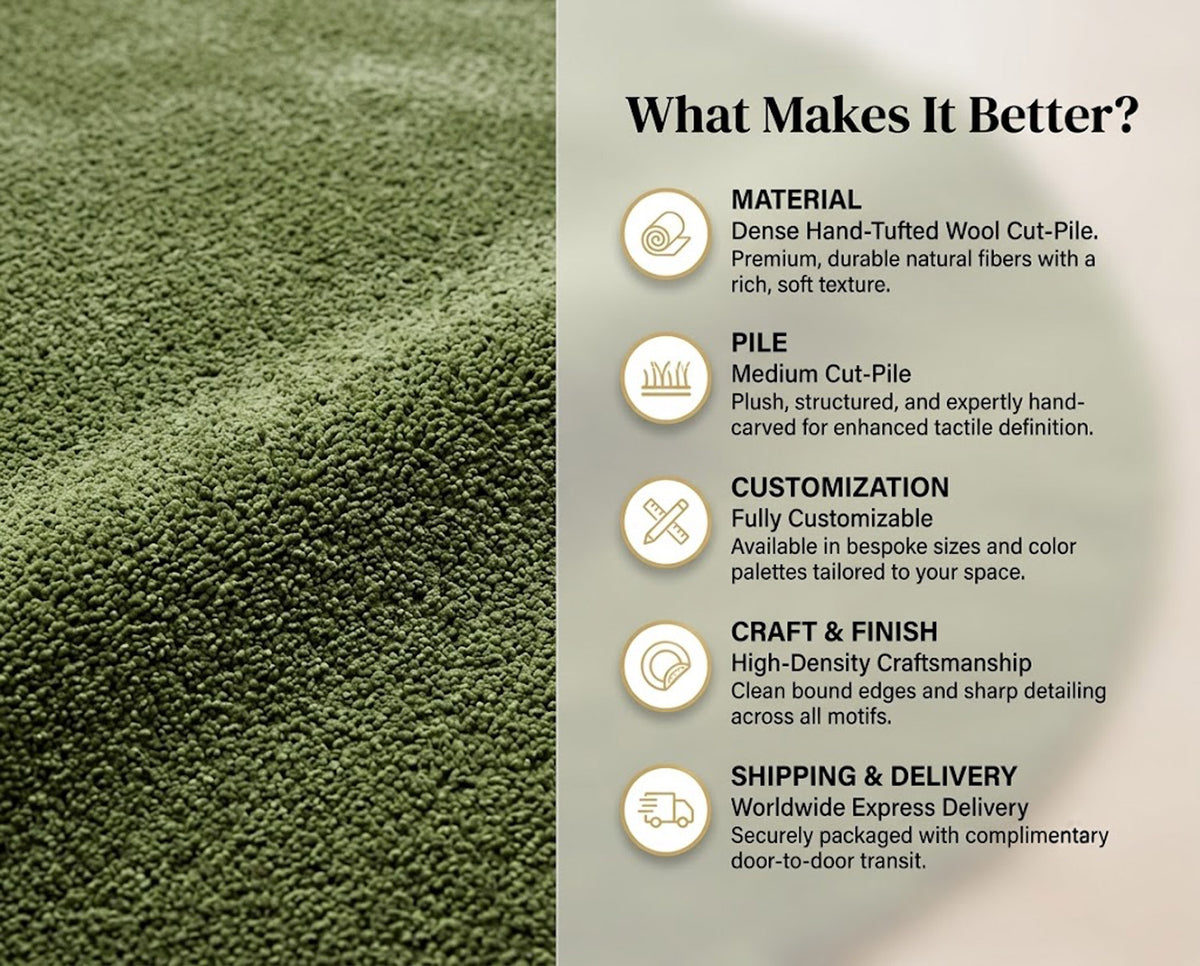 Olive Green Solid Round Hand-Tufted Wool Rug